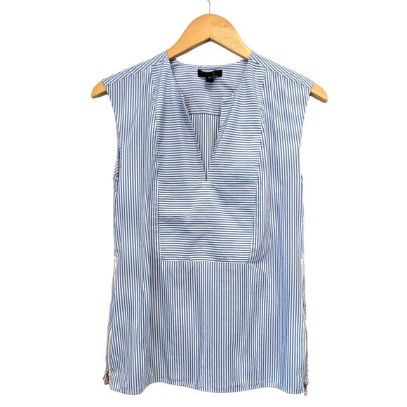 J. Crew Sleeveless Side-Zip Top in Blue Stripe Size 00 - Picture 1 of 7